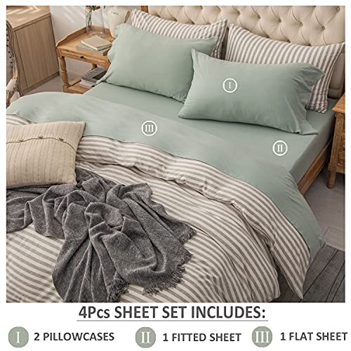 PURE ERA Jersey Knit 4pc Bed Sheet Set 100% T-Shirt Cotton Super Soft Comfy Breathable Fits Mattress Up to 20" Extra Deep Pocket (Solid Sage Green, Cal King)