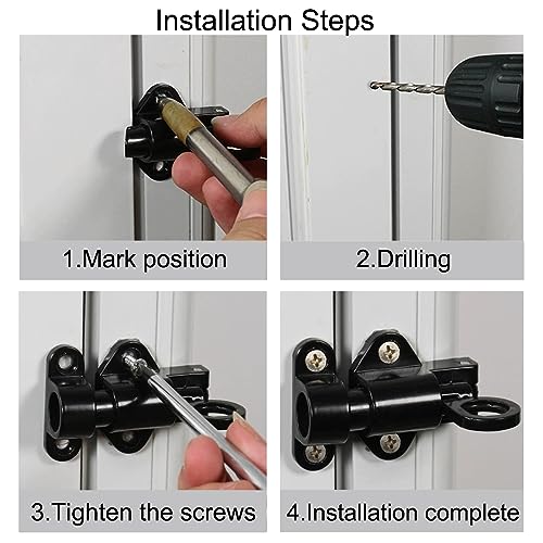 SyiXute 4 Pcs Door Spring Bolt,Aluminum Alloy Gate Latch Bounce Lock,Automatic Locking Door Latches,Door Locks with Screws for Shed Doors Gates and Outhouse Doors (Black) - Image 4