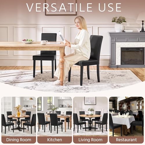 Image of Yaheetech Dining Chairs Set of 6 Faux Leather Modern Dining Room Chairs with Rubberwood Legs and Padded Seat for Kitchen /Living Room /Restaurant, Black