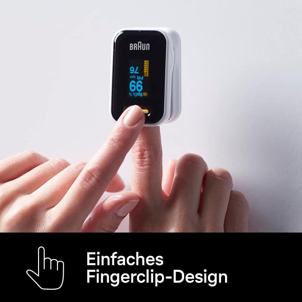 Braun Pulsossimetro 1, Monitor accurato per ossigeno nel sangue da dito, Clinicamente validato, Per chi soffre di BPCO, polmonite e apnea notturna, Ottimo per gli atleti, YK-81CEU