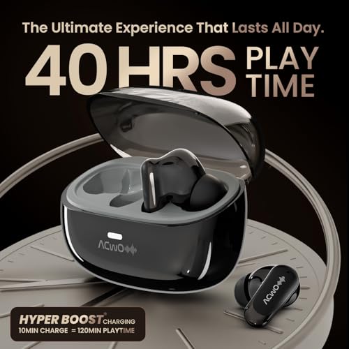 Image of ACwO DwOTS 757 Bass Boom X Drivers | ANC 32dB | AI-ENC 4-Mic | 3 EQ Modes | 40ms Low Latency | 40H Playtime | Quick Boost 10min=120min | Auto Connect | BT v5.4 | IPX5 Resistant (Jet Black)