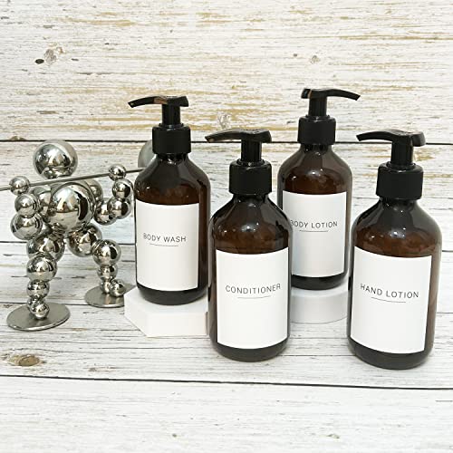 Ezebesta 4 Pieces 500ml Soap Lotion Pump Dispensers with Labels Bathroom Brown Dispenser Bottles with 22 Stickers - Cosy Home Interiors Ezebesta 4 Pieces 500ml Soap Lotion Pump Dispensers with Labels Bathroom Brown Dispenser Bottles with 22 Stickers - Image 7