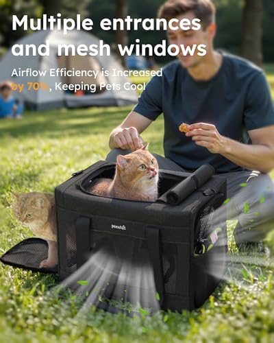 pecute Katzentasche Transporttasche Stabiler, Hundetransporttasche Halt Haustier Tragetasche,Katzentragetasche Leicht, Belüftete Katzentransportbox für Reisen,Auto,Tierarzt, bis 8kg,Hellgrau XL