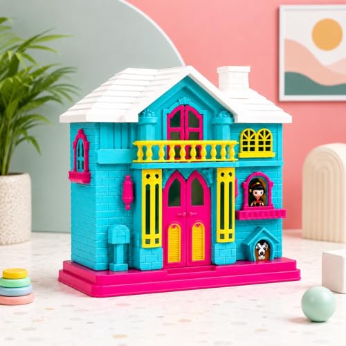 Image of My First Villa Portable Dollhouse Playset for Kids | Vibrant Pretend Play Toy Home with Balcony, Windows, and Openable Doors | Birthday Gift for Girls & Toddlers (Blue & Pink) (Green)