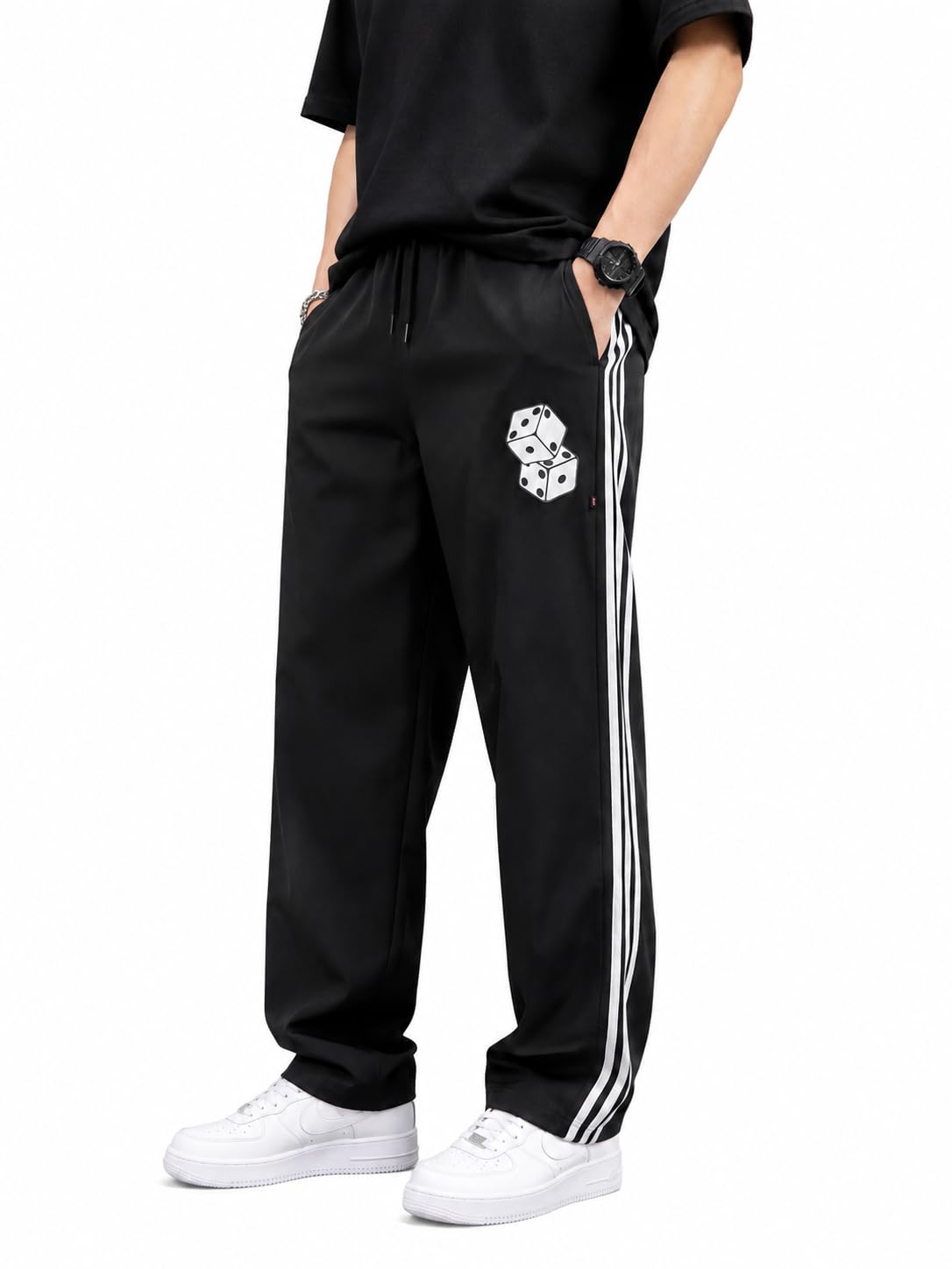 axolotl Men's Track Pant with Side Stripes and Graphic Print, Casual Straight Leg Joggers in Black, Grey, and Navy, Side Zipper Pockets-picture-48