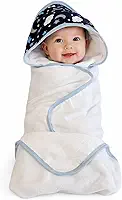 Toalha de Banho com Capuz para Bebê, Estampa Céu, 70x70cm, Forro Fralda 100% Algodão, Absorvente, Hipoalergênica e Macia (Marinho)