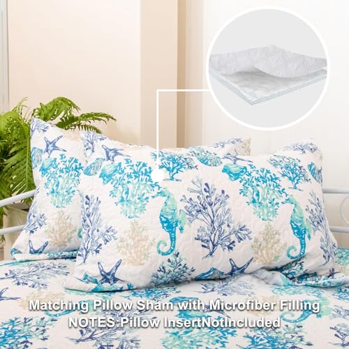 Image of Jarson 3 Piece Beach Daybed Cover Set Twin Size Coastal Quilted Daybed Bedding Sets Double Side Cozy Ocean Sofa Daybed Cover with 2 Shams