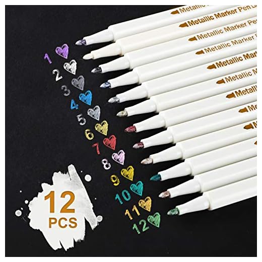 Rotuladores metálicos, 12 colores Rotuladores metálicos para hacer tarjetas Álbum de fotos de bricolaje Papel de boda Cerámica de vidrio, Resalte Rotuladores metálicos - Afilado (1 mm)