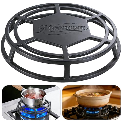 moonoom Cast Iron Heat Diffuser, Heavy Duty Gas Stove Simmer Plate, 9.3 inch Cooking Even Heat Diffuser for Kitchen Slow Cooking Making Soup Temperature Control