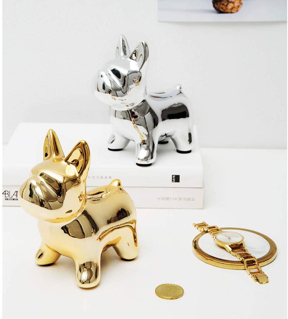 Salvadanaio Bulldog Francese In Ceramica Lucida Per Bambini: 14x9x16 Cm, Con Tappo In Gomma, Blu