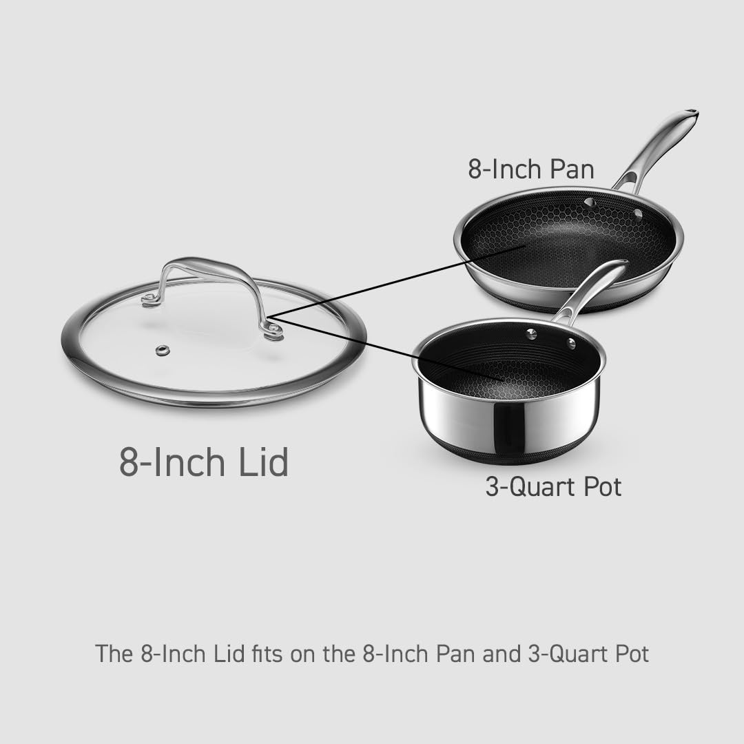 HexClad Tempered Glass Lid, 20 cm, Designed for HexClad Hybrid Cookware, Steam Vented, Dishwasher Safe