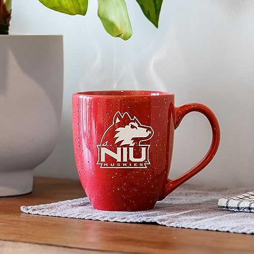 Image of Rico Industries NCAA Northern Illinois Huskies Red Personalized 16 oz Team Color Laser Engraved Speckled Ceramic Coffee Mug