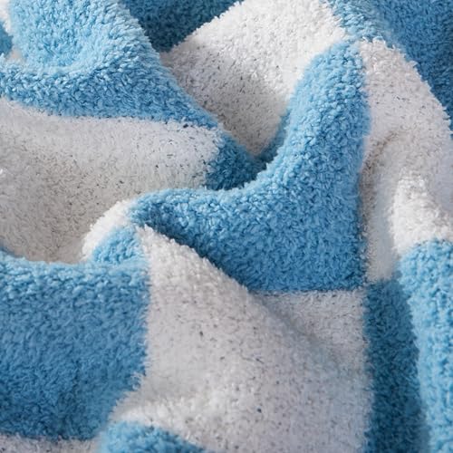 Image of Elegant Comfort Checkered Throw Blanket, Aqua Super Soft Cozy Fluffy Warm Throw Blankets for Couch, Sofa, Chair, Bed, Camping, Picnic, Travel Lightweight Bed Blanket (50 inch x 70 inch)