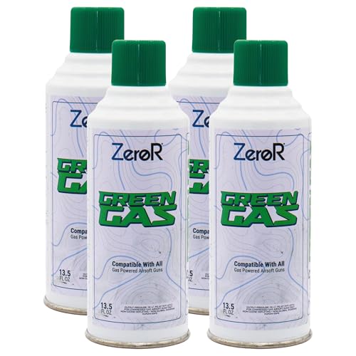 ZeroR Green Gas | Fuel for Airsoft Pistols | 4 Cans - 13.5 fl oz Each (11.8 oz by Total Weight) (4)