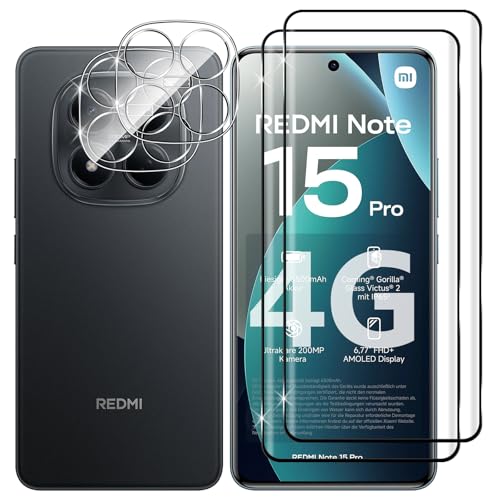 Lutree Cristal Templado para Xiaomi Redmi Note 15 Pro 4G, 2+2 Piezas 3D Protector de Pantalla + Protector de Lente de Cámara, Dureza 9H HD Sin Burbujas Vidrio Templado Película Protectora