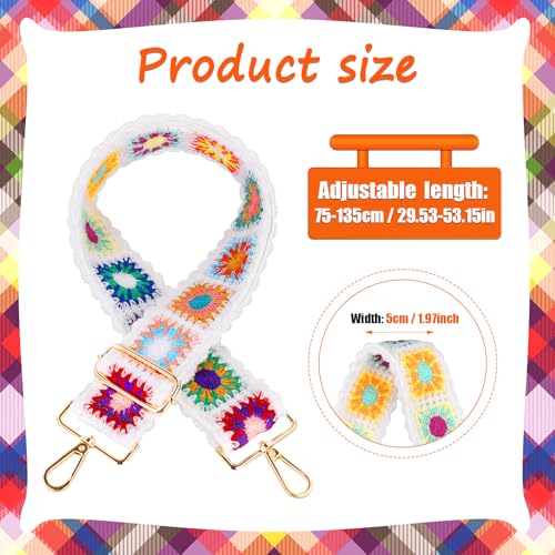 Image of Mikovivi Crochet Flower Purse Strap, 2 inch inch Wide Women's Adjustable Bag Strap Crossbody Colorful Boho Knitted Purse Strap with Metal Buckles Replacement Crossbody Strap for Handbags Guitars