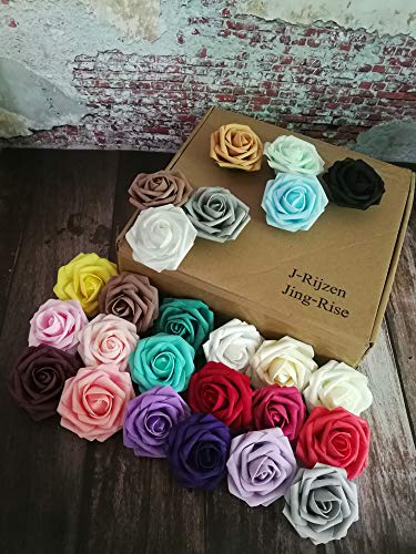 J-Rijzen Artificial Flowers 50Pcs Real Looking Dark Purple Fake Roses With Stem For Diy Wedding Bouquets Centerpieces Party Baby Shower Home Decorations (Purple) #TOP6