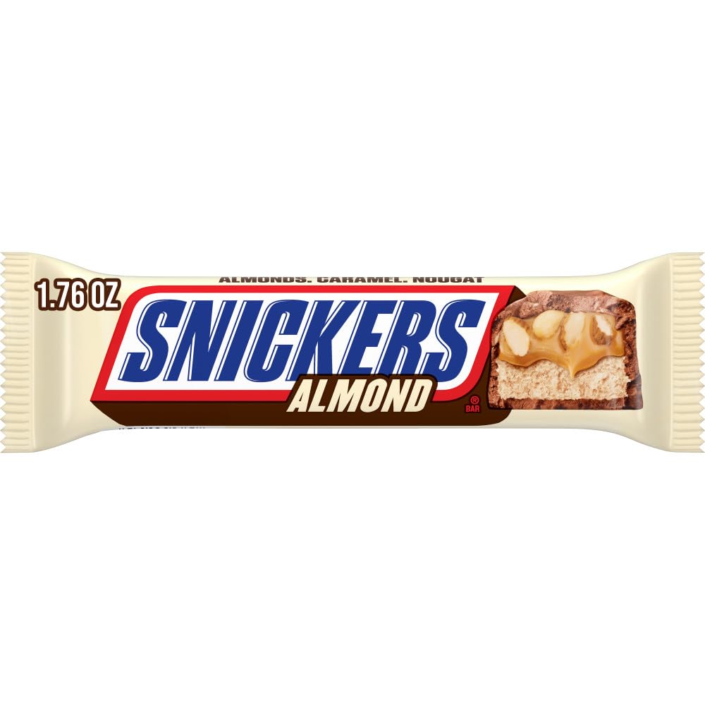 Snickers Almond Singles Size Chocolate Candy Bar — 1.76 oz Single Bar (Pack of 1)