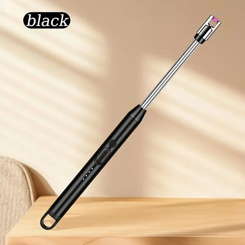 KYMIO Portable Stylish Windproof Candle BBQ Charcoal Electric Lighter Rechargeable USB (1, Black)