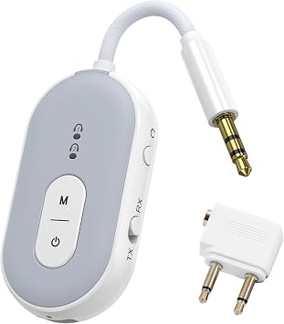 LOFICOPER Bluetooth Transmitter Receiver, Airplane Wireless Adapter with aptX Adaptive, Audio AUX Bluetooth 5.3 Receiver for TV, Supports to 2 Headphones with Low Latency for Airline, TV, Car