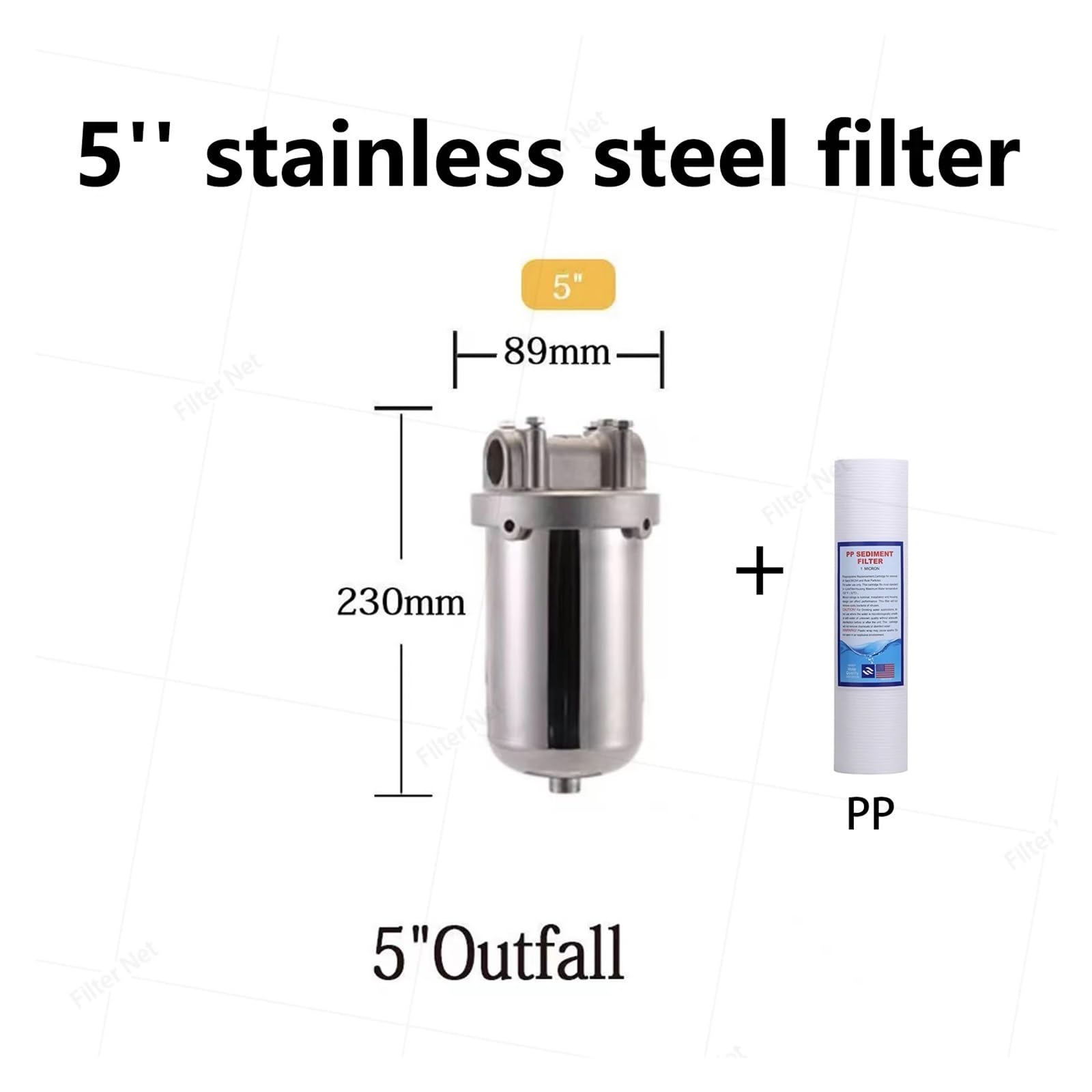 Boîtier de filtre taille d'acier inoxydable NSF for la cartouche filtrante 5 "/10"/20 ", boîtier à eau 1" NPT for l'eau entière maison(5thread dn25 with PP)