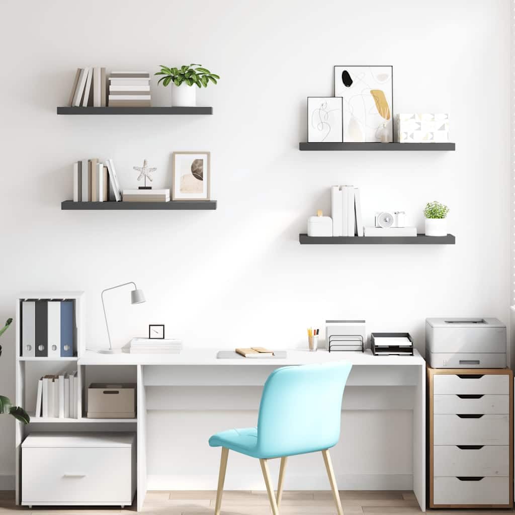 Juego de 4 estantes flotantes, color gris brillante, 80 x 23,5 x 3,8 cm, de madera de densidad media con sistema de soporte invisible, moderno estante de pared para salón y pasillo, capacidad