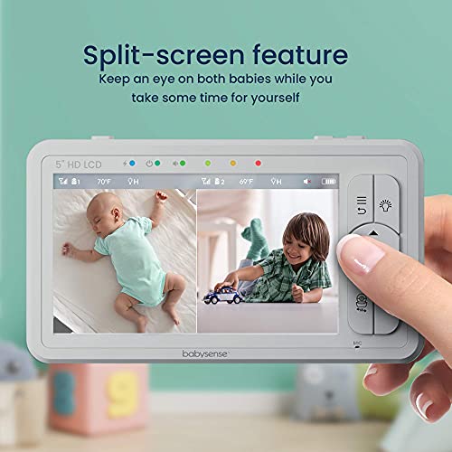 Image of Babysense True Sleep Duo - HD Video & Movement Baby Monitor - HD Bundle Pack - HD Split Screen 5 inch Video Monitor with Two PTZ Cameras & Babysense 7 Under-The-Mattress Baby Movement Monitor - 2 in 1