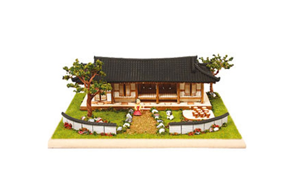 Diorama Serises biurko drewniany model Kit_Korea tradycyjny domek z dachówką (5 pokoi) (YG963): Miniaturowy zestaw katapult, zestawy modelarskie hobby zabawka gra wykonana w Korei