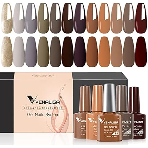 VENALISA 12Pcs Gel Nail Polish set Fall Winter purple Orange Maroon Red Grey Brown Gold Glitter Long Lasting Soak Off Gel Nail Set for Nail Art HalloweenKit Thanksgiving Manicure Gift Cover