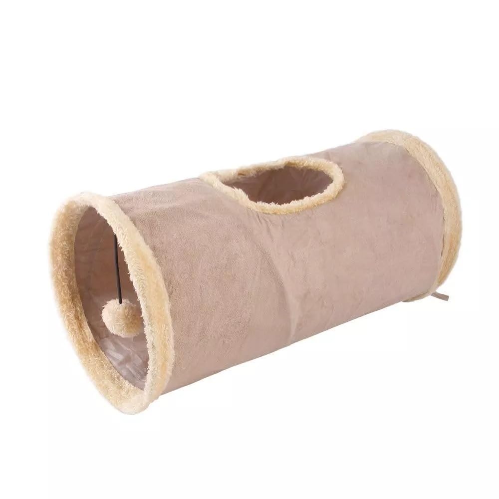 Durable Suede Collapsible Cat Tunnel with Play Ball - Indoor Cat Play Tube for Puppy, Kitten, Rabbit (Coffee)