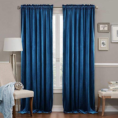 Image of RYB HOME Velvet Curtains 96 inches - Dual Rod Pocket Room Darkening Window Decor, Thermal Insulated Curtain Drapes for Boys Room Bedroom, Wide 52 x Long 96, Royal Blue, 2 Panels