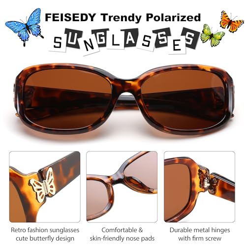 FEISEDY Trendy Polarized Oval Sunglasses Wrap Around Butterfly Design Fashion Sunnies UV400 Protection B02684