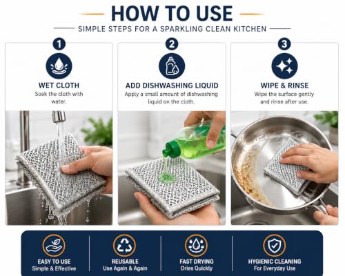 Image of SwiftWell Multipurpose Dish Wire Cleaning Cloths - Pack of 10, Dual-Layer Non-Scratch Mesh Scrubber for Kitchen Utensils, Cookware, and Heavy-Duty Cleaning