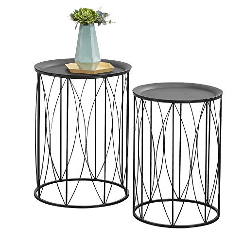 [en.casa] Set de 2 Mesas de Centro de Metal Estructura Especial 50cm x 34cm y 55cm x 40cm Mesa Auxiliar de Salón Mesa de té Mesa de café Negro