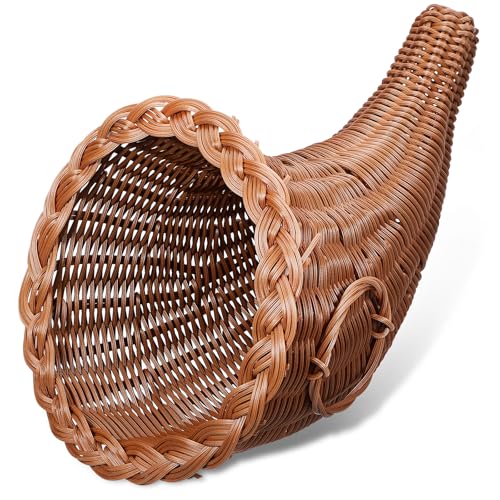 POPETPOP Thanksgiving Table Centerpiece Cornucopia Baskets - Multi-purpose Decorative Rattan Baskets for Fall Dining Table Decor Thanksgiving Christmas Decorations
