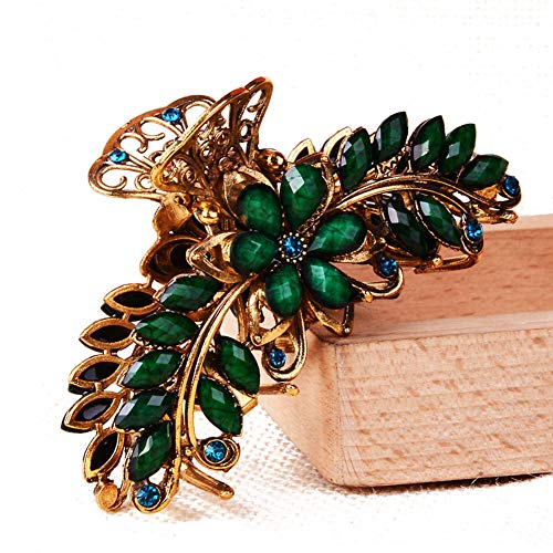 Pinza para cabello metálica con rhinestones verde miniatura 1
