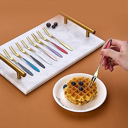Image of Mini Cocktail Forks Appetizer Forks 18 /10 Stainless Steel Fruit Forks Dessert Forks Tasting Forks Appetizer Small Forks Set Appetizer Cake Fruit Forks Set (Red,Set of 10)