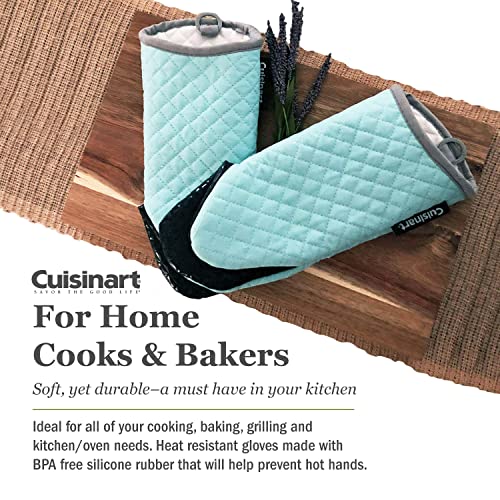 Cuisinart Silicone Oven Mitts, 2Pk - Heat Resistant Quilted Oven Gloves To Safely Handle Hot Cookware - Soft Insulated Deep Pockets, Non-Slip Grip And Convenient Hanging Loop - Pastel Turquoise #TOP2