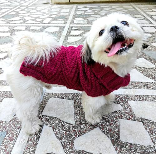 Image of Lulala Dog Sweater for Small Dogs, Warm Dog Christmas Sweater, Winter Dog Sweater, Classic Turtleneck Dog Knitwear (Burgundy, 10 Inch)