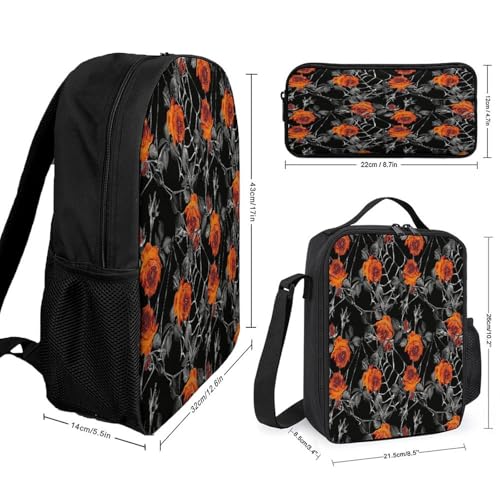 Spider Web Cobwebs Orange Rose Backpack Set 3 Pieces Backpacks Lunch Bag Wallet For Travel Outdoor Sports2