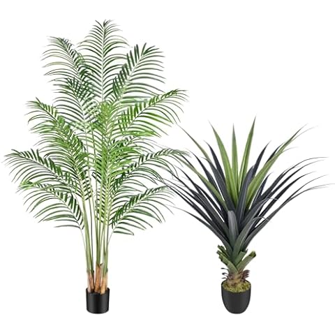 Keeplush Artificial Palm Tree 6ft and 4ft Artificial Agave Plant Outdoor Artificial Plants Cover