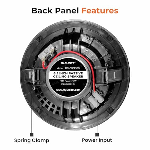 Image of DULCET DC-CS6F-PS Black 6.5 inch 10W Full Range 8 Ohms Frameless Passive Ceiling Speaker that Connects to Active Bluetooth Ceiling Speaker (Active Bluetooth Speaker to be Purchased Separately)