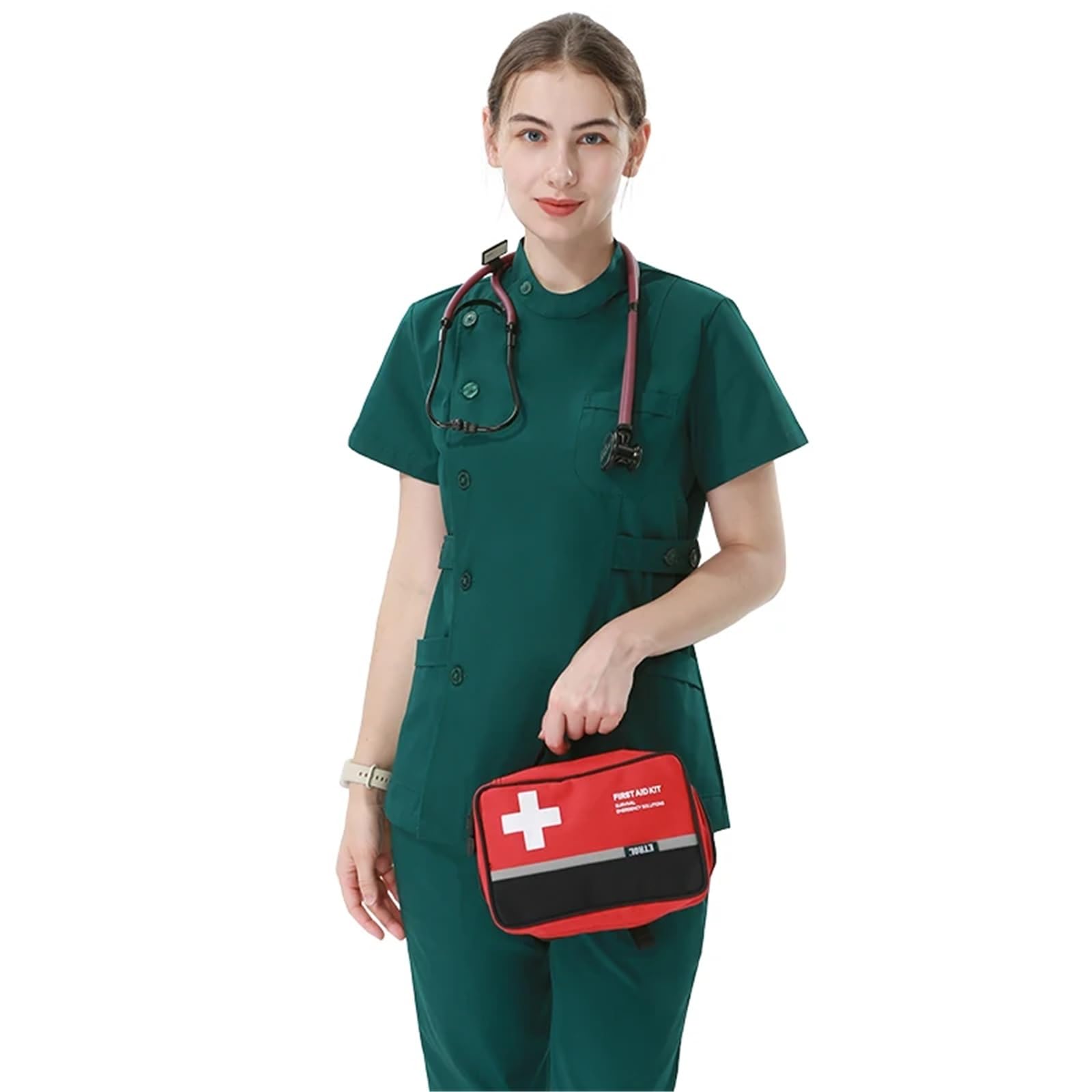AHUFGN Nurse Scrubs Women Traditonal Nurse Scrubs Set Medical Uniforms Women Men Dental Workwear Clothes Poplin Surgeon Medic Scrub Suit