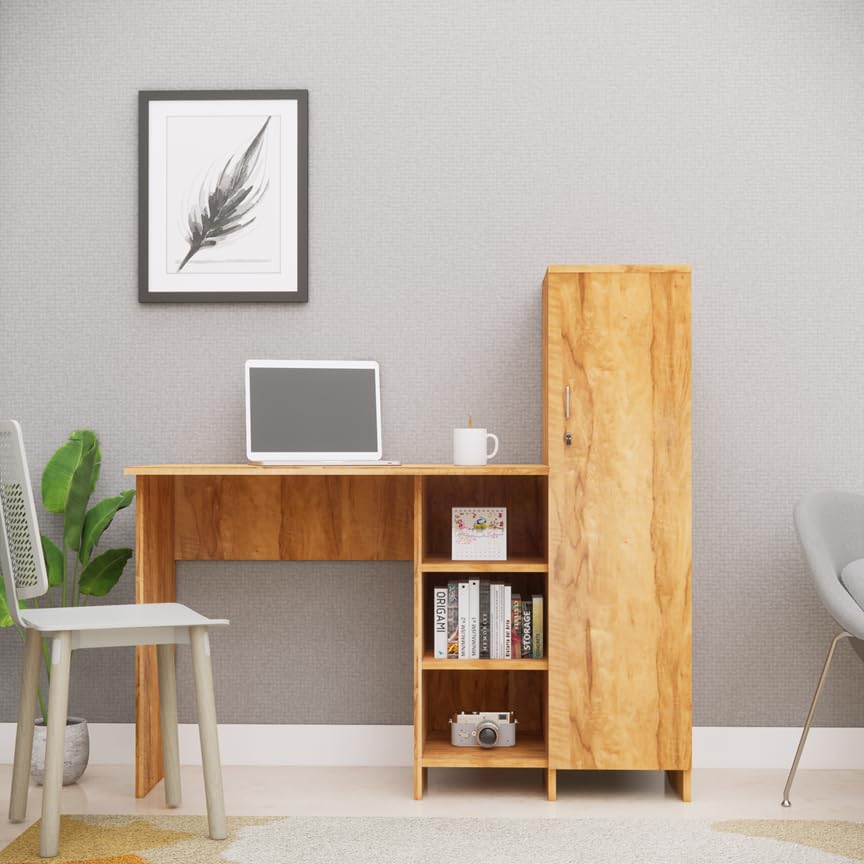 Image of SPECIALITY PANELS Multipurpose | Hutch Desk | Study Table | Engineered Wood | Termites Resistance | 3, 4 Shelves with Door & Beautiful Aluminium Silver Metal Handle in CochWood Dark