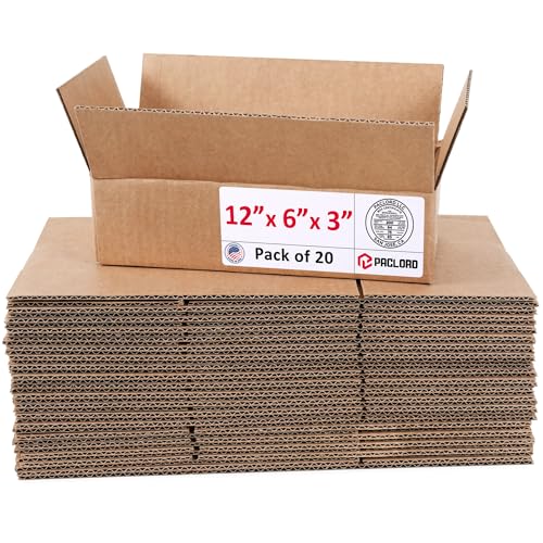 Image of Small Cardboard Boxes 12 inchL x 6 inchW x 3 inchH (Pack of 20) - USA-Made Packing Boxes for Moving, Shipping, or Storage - USPS, UPS, FedEx Approved - Professional Packing Supplies for Moving