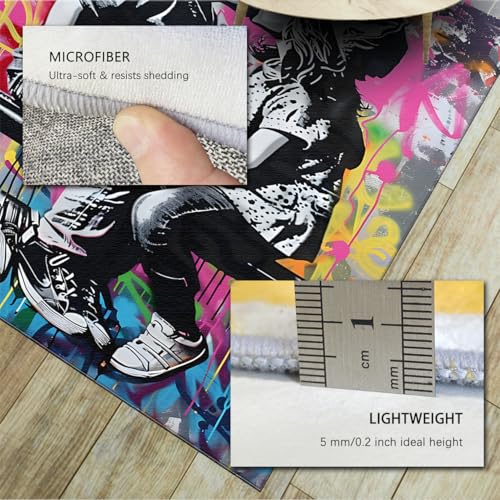 Tapis lavable graffiti 140x200cm antidérapant à poil bas robuste - 6