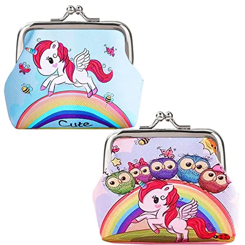 HREDZEO Einhorn Geldbörse,2 Pcs Einhorn Geldbörsen Mini Brieftasche PU Leder Mini Regenbogen Brieftasche Portable Münze Tasche Kinder Brieftasche geeignet für Kinder Geburtstag Geschenke
