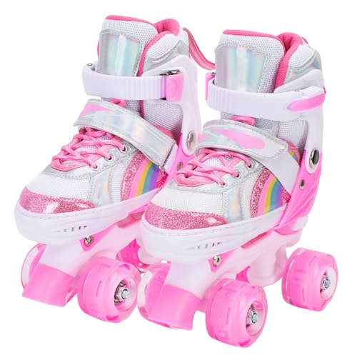 Sunydog Patines para Niñas, Tamaño Ajustable, Rueda Intermitente, Rodamientos ABEC-7, Triple Protección para Patinaje en Interiores y Exteriores, Niñas 3-12 PUMesh (Talla Mediana 32-37)