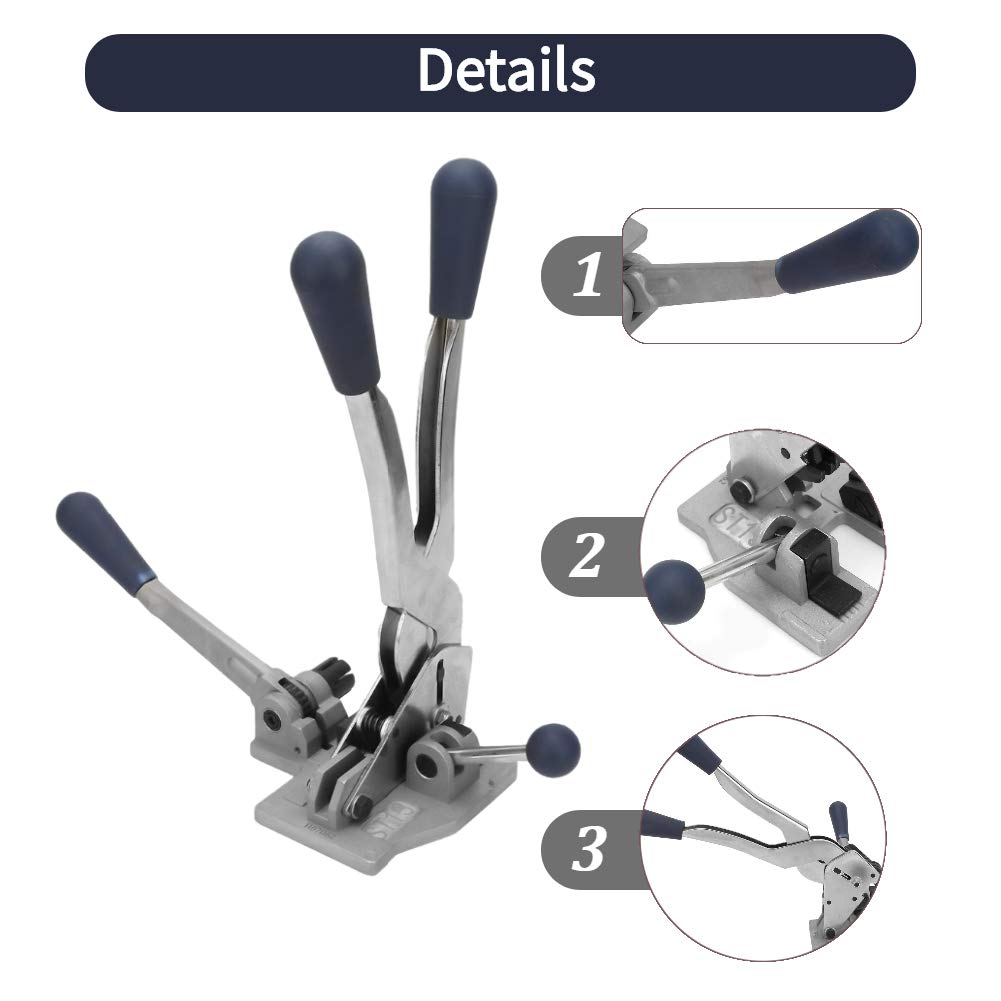 Reggiatrice per confezione 3 in 1, pinza tendicinghia manuale in acciaio per reggetta in polipropilene 1/2 "-5/8", per imballaggi industriali e domestici.