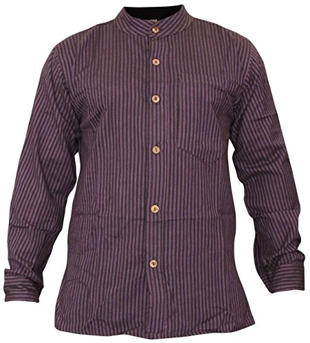 SHOPOHOLIC FASHION Kragenloses Gestreiftes Grandad-Hemd Für Herren Vollärmelige Sommer-Freizeitoberteile, (Lila, 2XL)